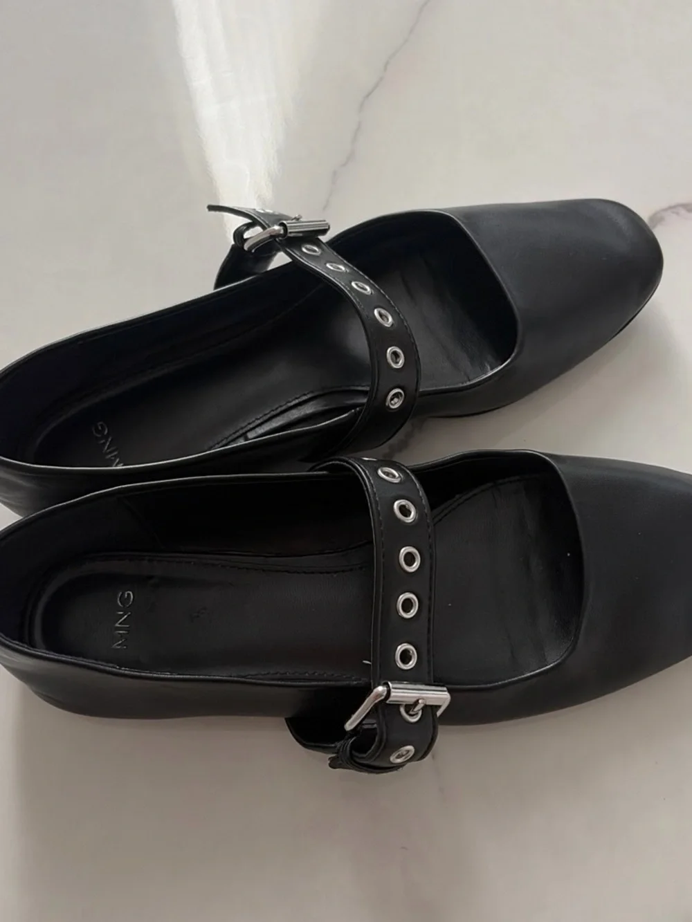 Mango Black Mary Jane Flats with Grommet Strap